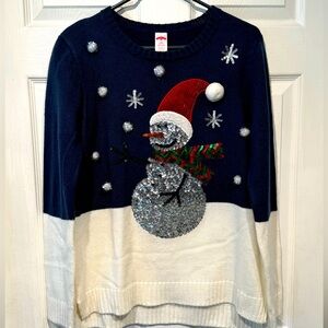 Holiday Time Sequin Snowman sweater loved but in great shape. Size M Acrylic